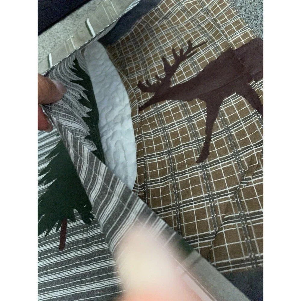 Pair Rustic Lodge Quilted Pillow Shams Bear Moose Pine Patchwork Cabin